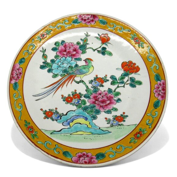 Vintage ASIAN IMARI Porcelain Plate With Vibrant Peacock And Floral Motif 10.7 i - Picture 1 of 11